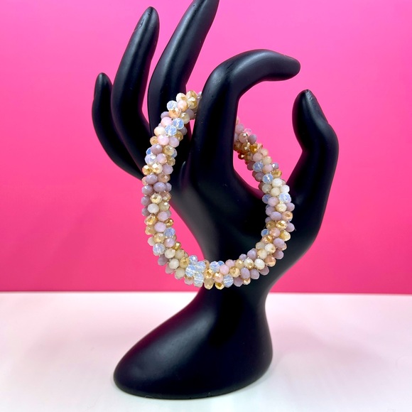 Jewelry - Vintage Y2K Swarovski Crystal Pastel Pink beaded Stretchy Bracelet
